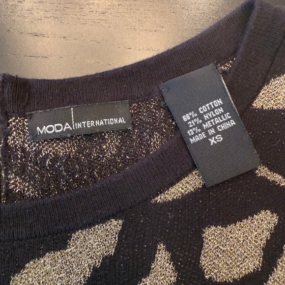 Moda International Dress XS Black Gold Metallic Animal Print Long Sleeve - Picture 8 of 9